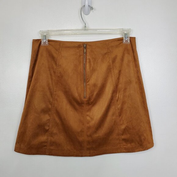 Francesca's Mi Ami Brown Soft Brushed Feel Faux Suede Skirt #WS10165 NEW Size L - Picture 4 of 12